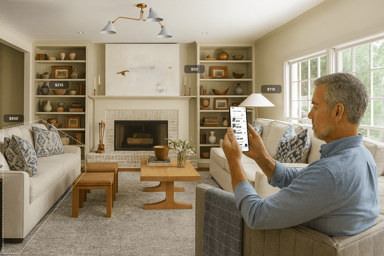 Person using NovaTrak to photograph living room assets